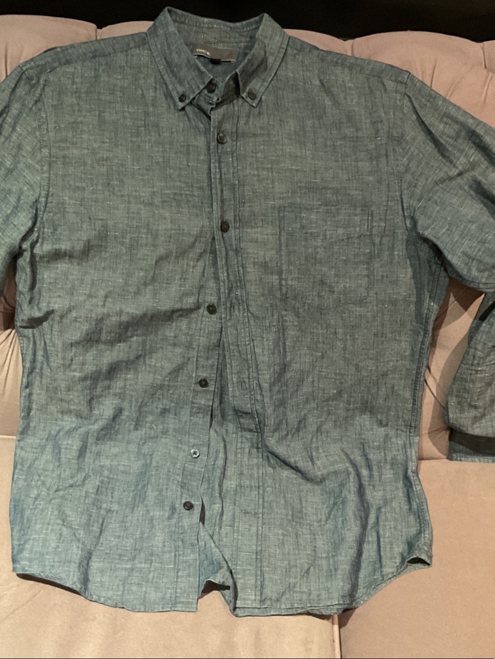 Vince Men's Teal Button-Down Linen-Blend Shirt